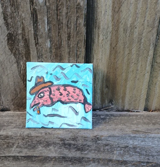 Fish In Hat Painting Mini - Picture 2 of 12